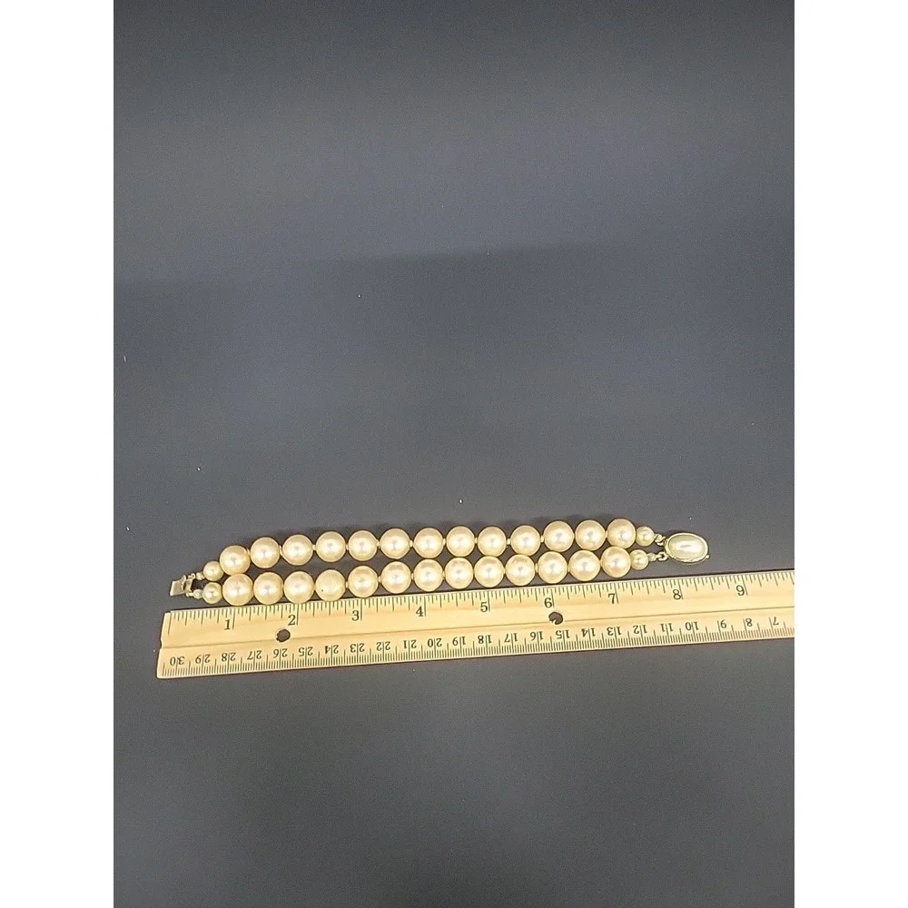 Vintage Carolee Faux Pearl Bracelet –‎ Double Strand w/ Goldtone Oval Clasp